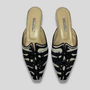 OSCAR DE LA RENTA Embellished Zebra Pattern Spanish Mules Vintage Size 38.5